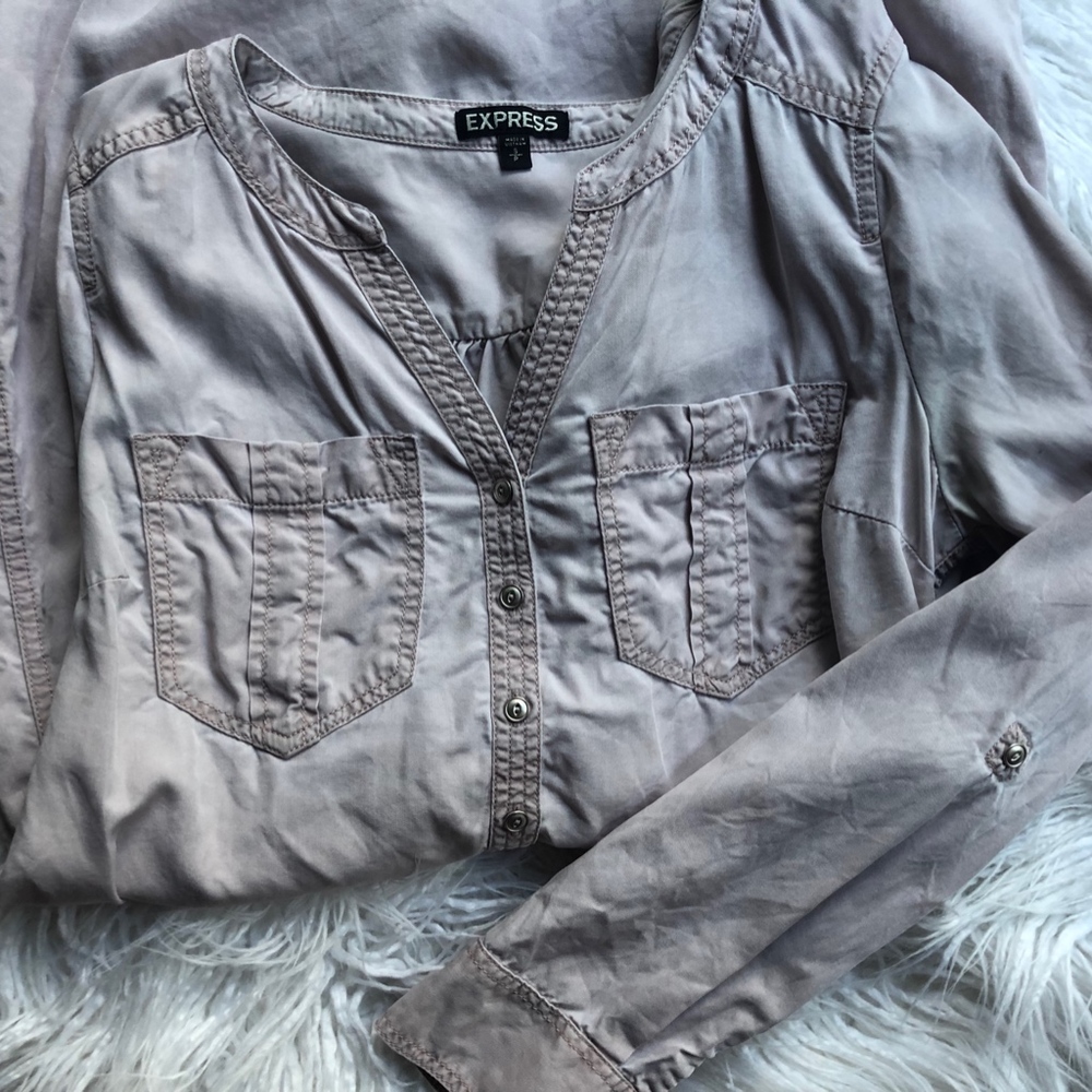 SMALL Express light pink long sleeve denim dress